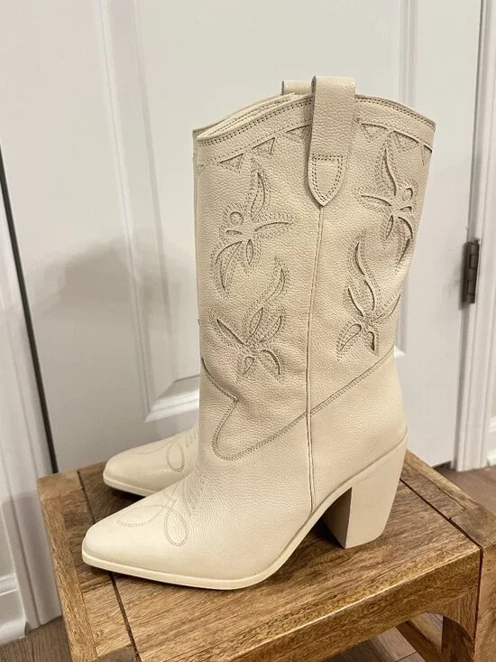 VINCE CAMUTO Alisah Square Toe Western Boot in Rich Cream Size US 9 - Picture 6 of 8